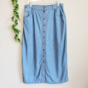 Vintage Cottagecore Denim Prairie Midi Skirt